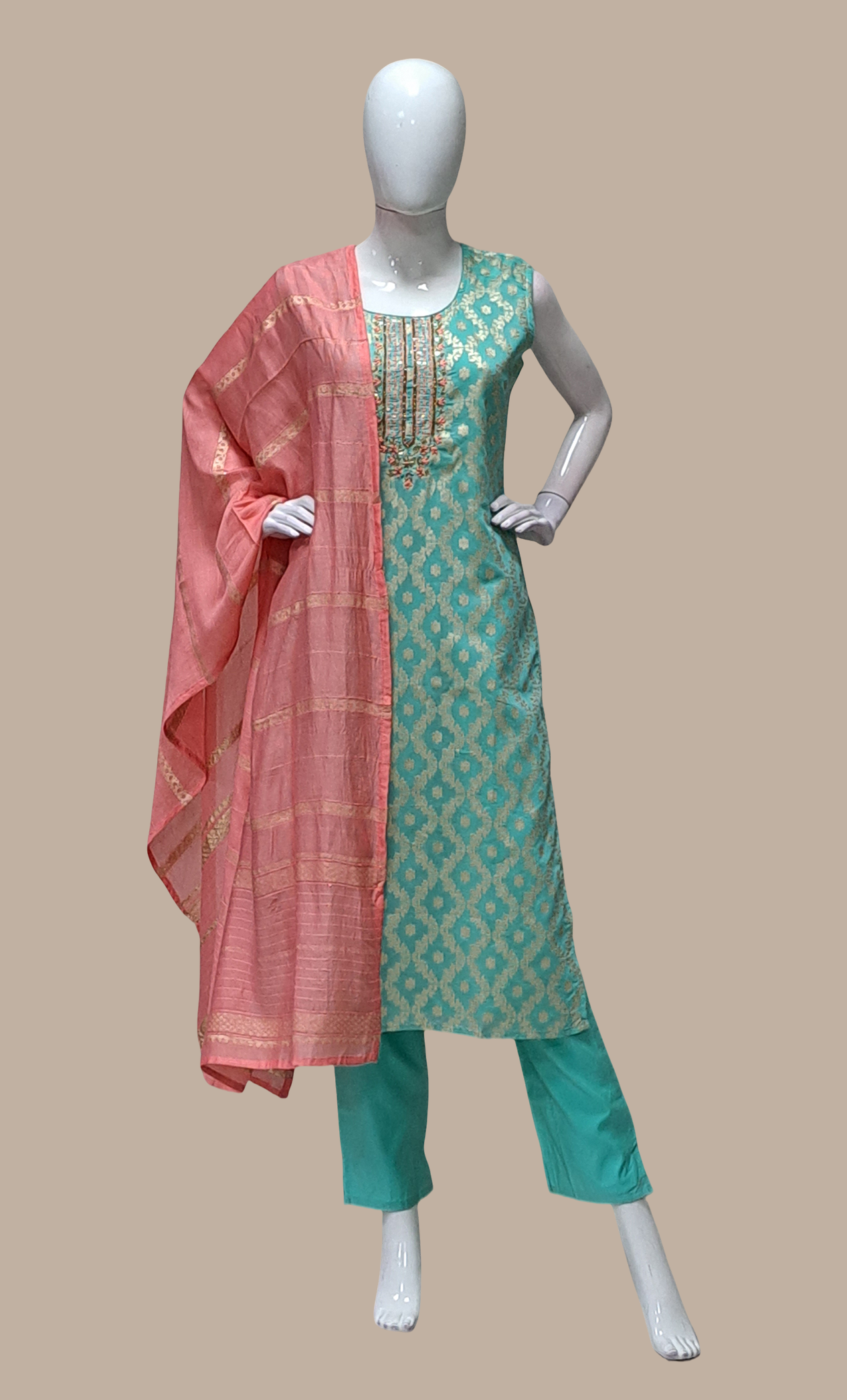 Sea Green Embroidered Punjabi