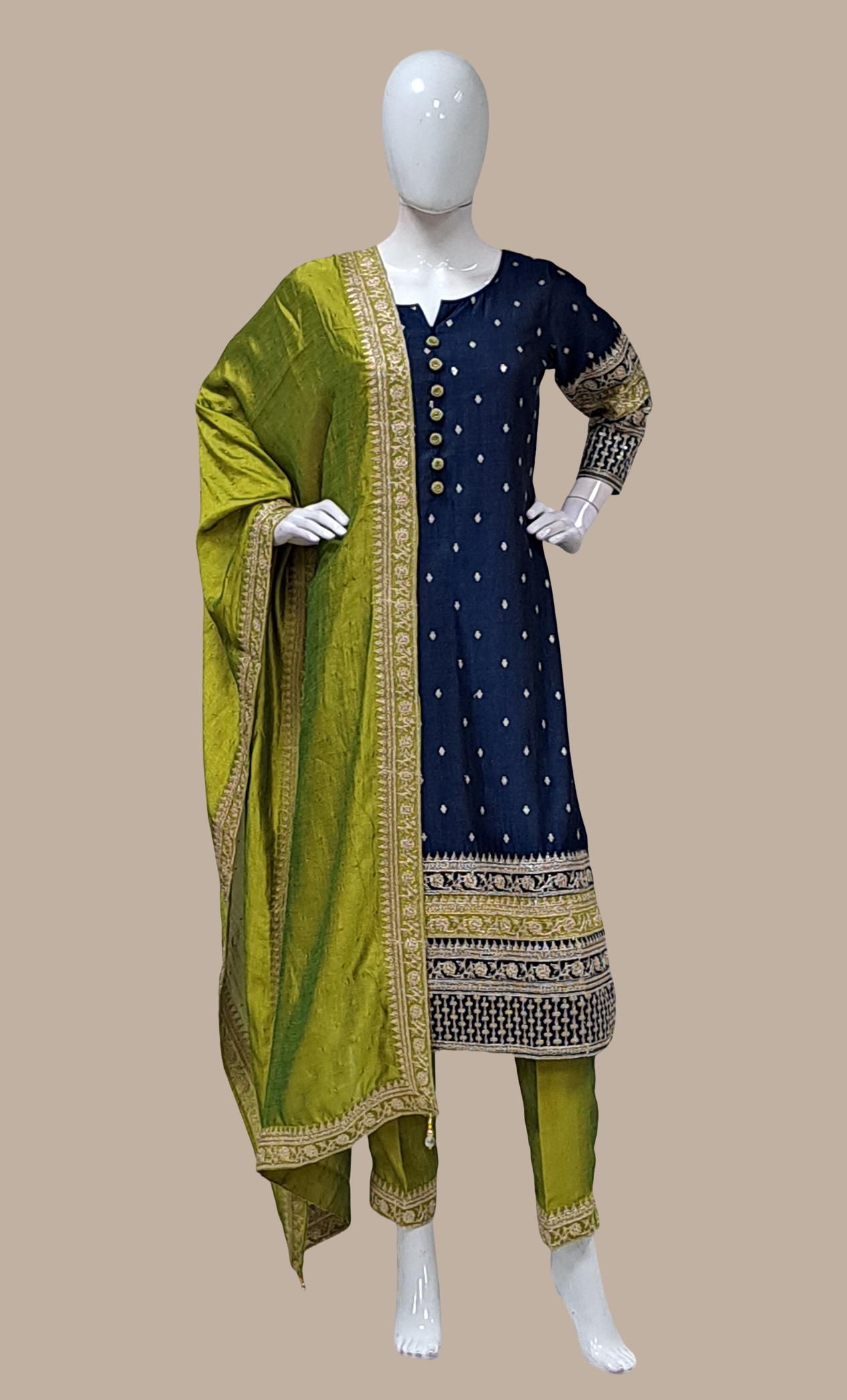 Dark Teal Embroidered Punjabi