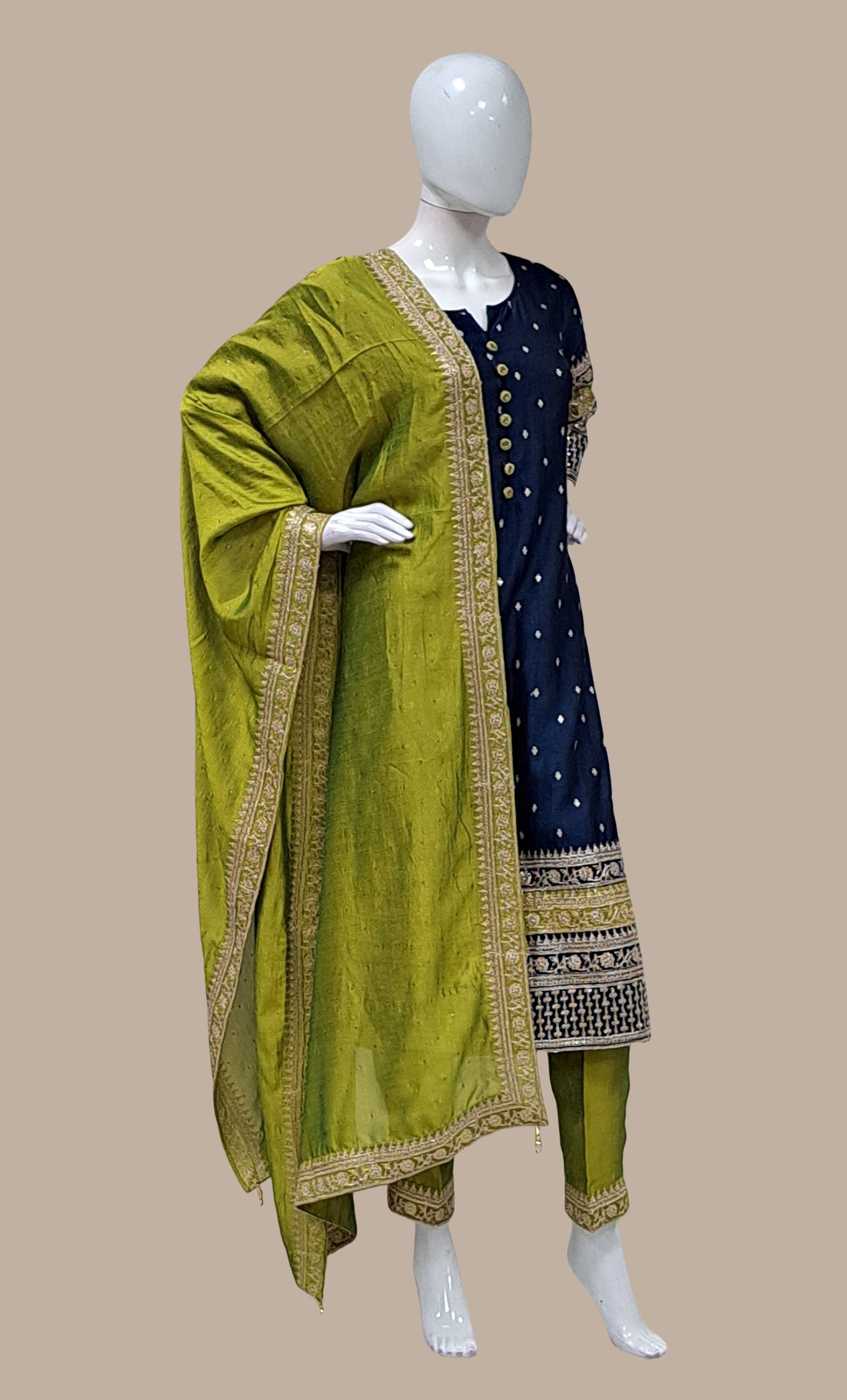 Dark Teal Embroidered Punjabi