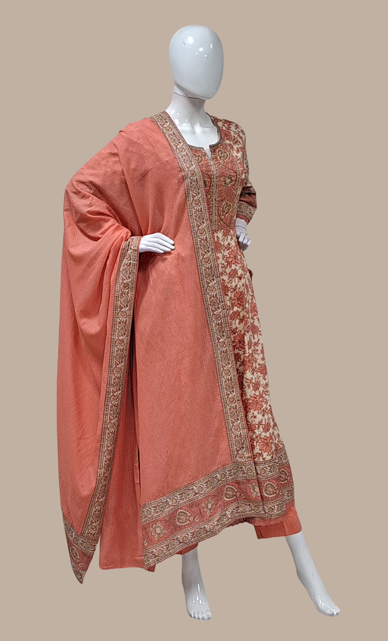 Deep Peach Printed Punjabi