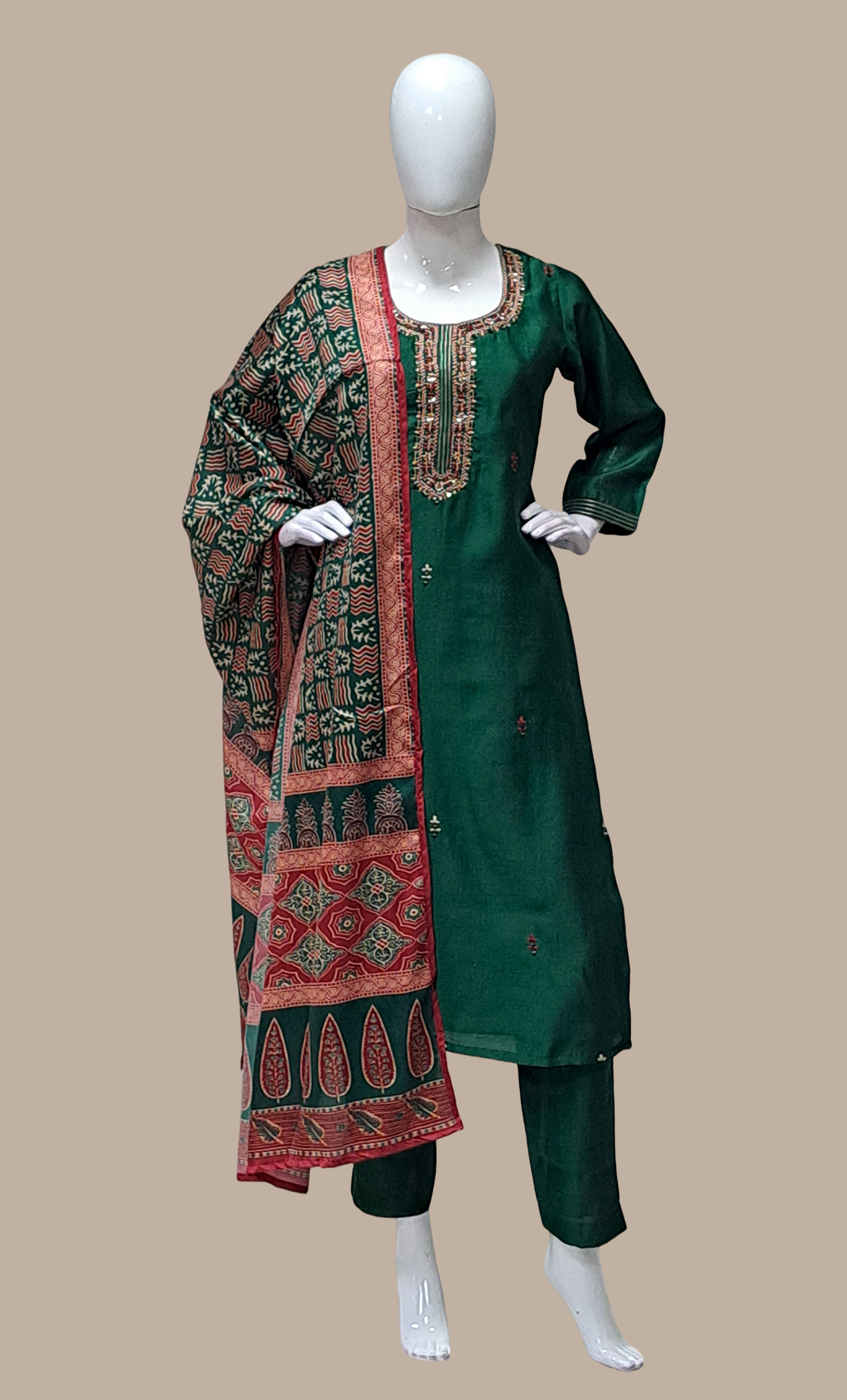 Deep Green Embroidered Punjabi