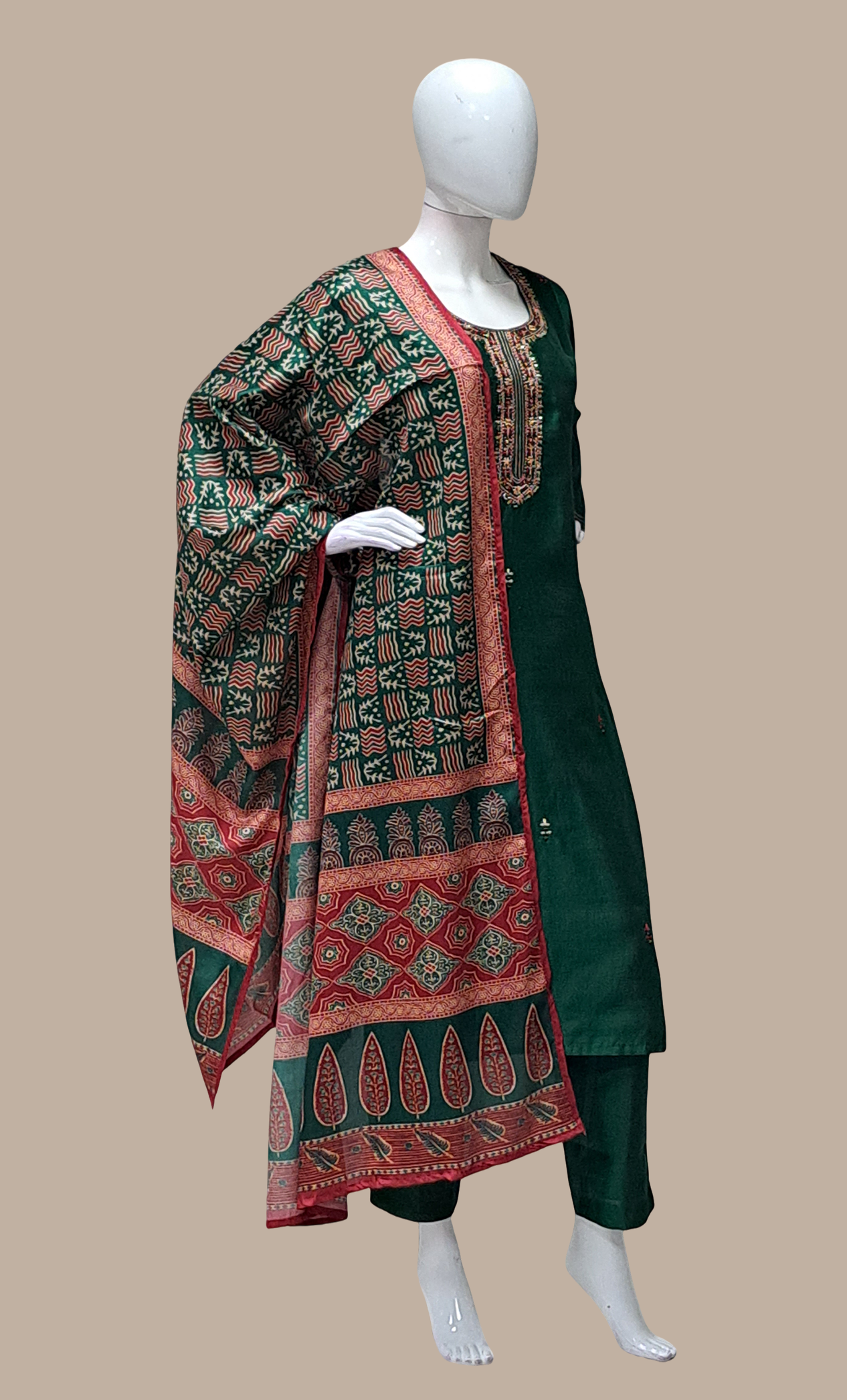 Deep Green Embroidered Punjabi