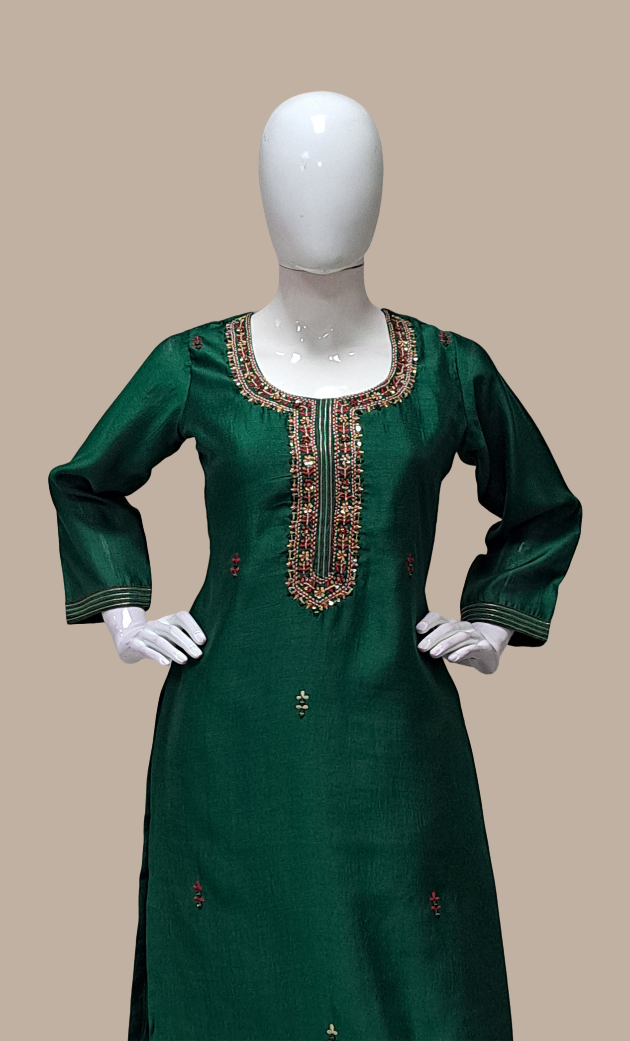 Deep Green Embroidered Punjabi