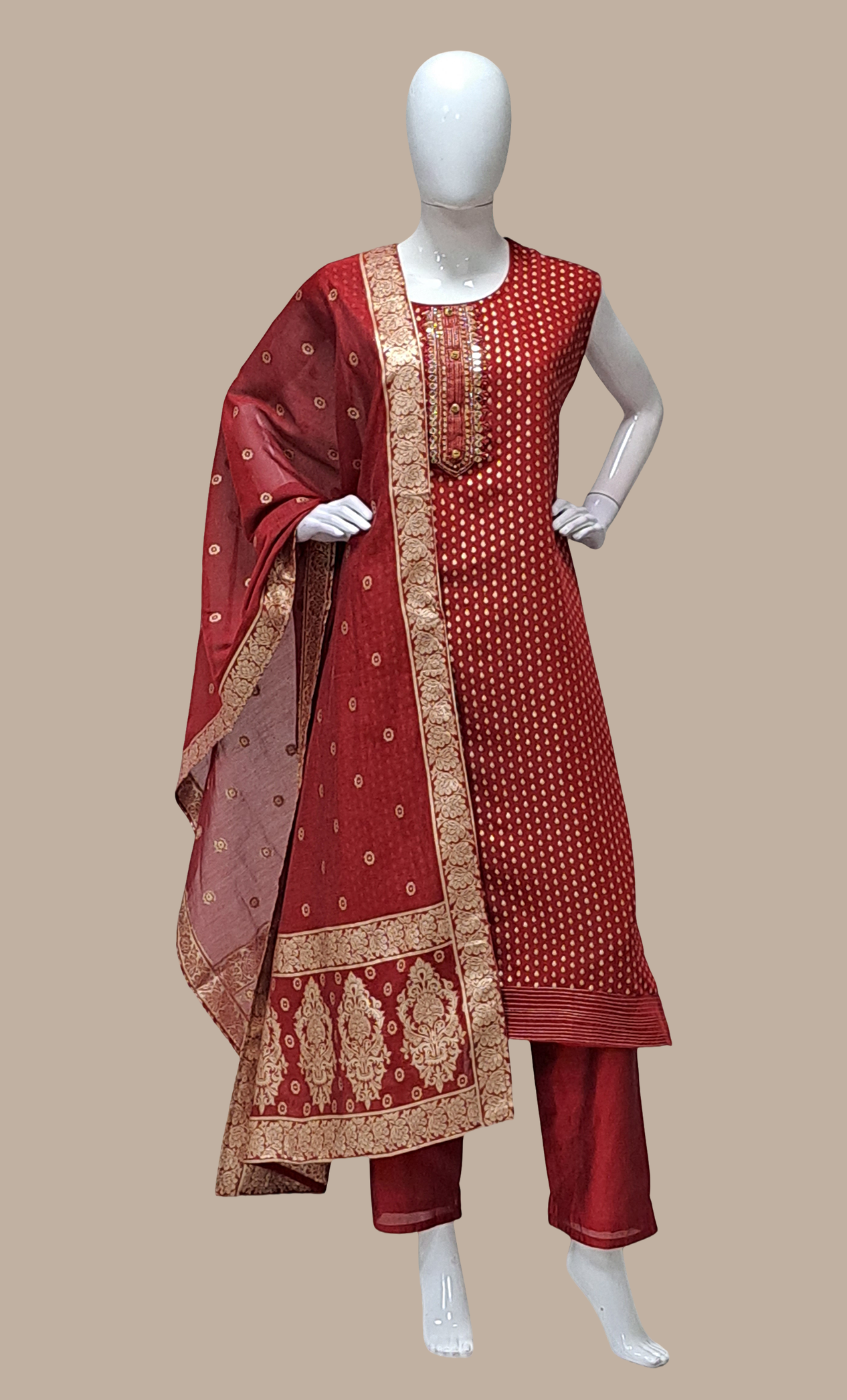 Deep Red Embroidered Punjabi