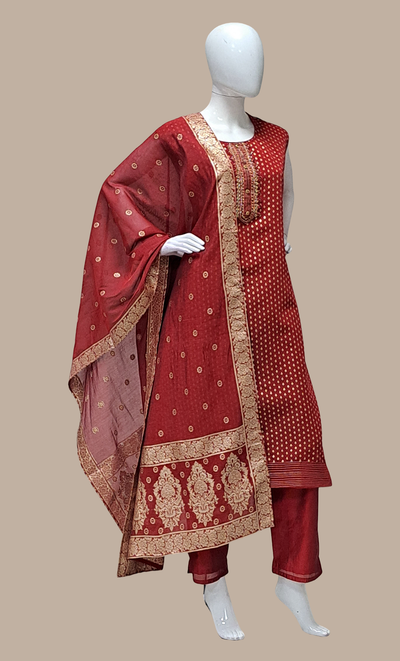 Deep Red Embroidered Punjabi