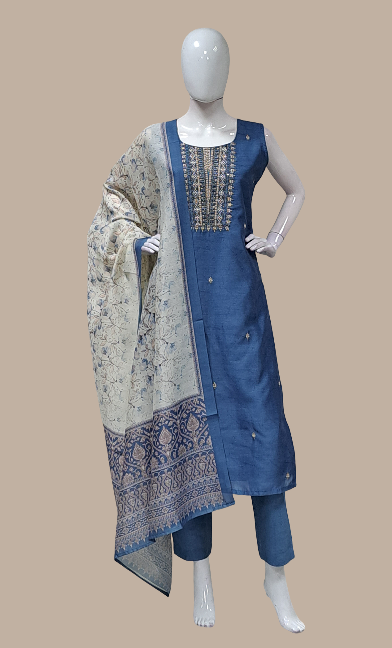 Deep Powder Blue Embroidered Punjabi