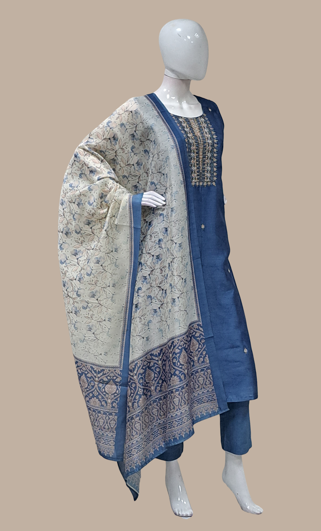 Deep Powder Blue Embroidered Punjabi