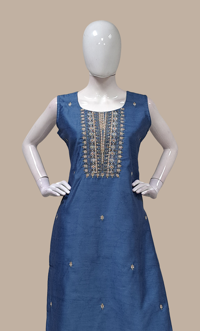 Deep Powder Blue Embroidered Punjabi