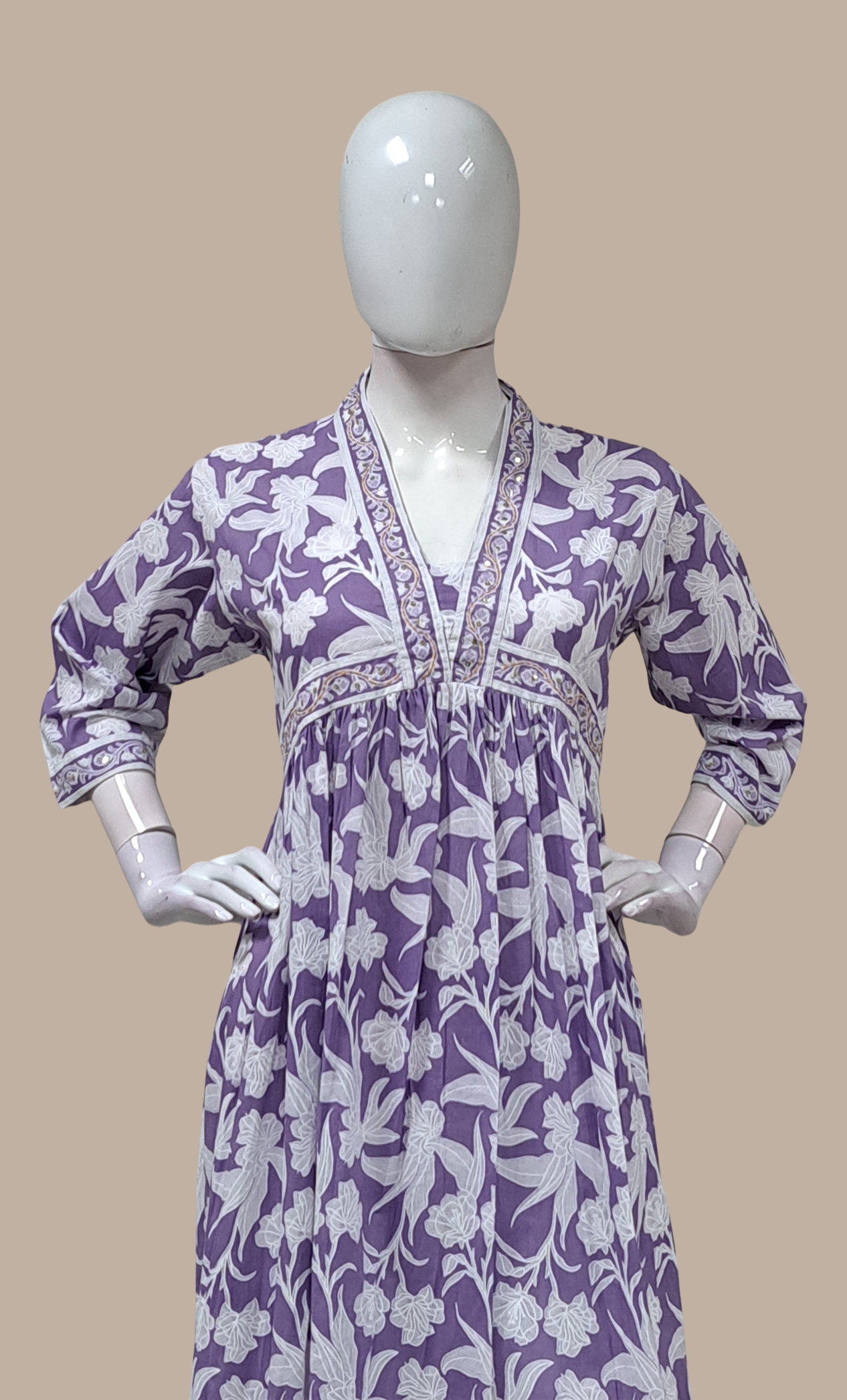 Deep Lilac Printed Kurti Dress