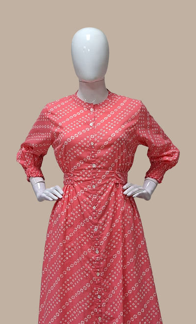 Coral Bandhani Printed Kurti Dress