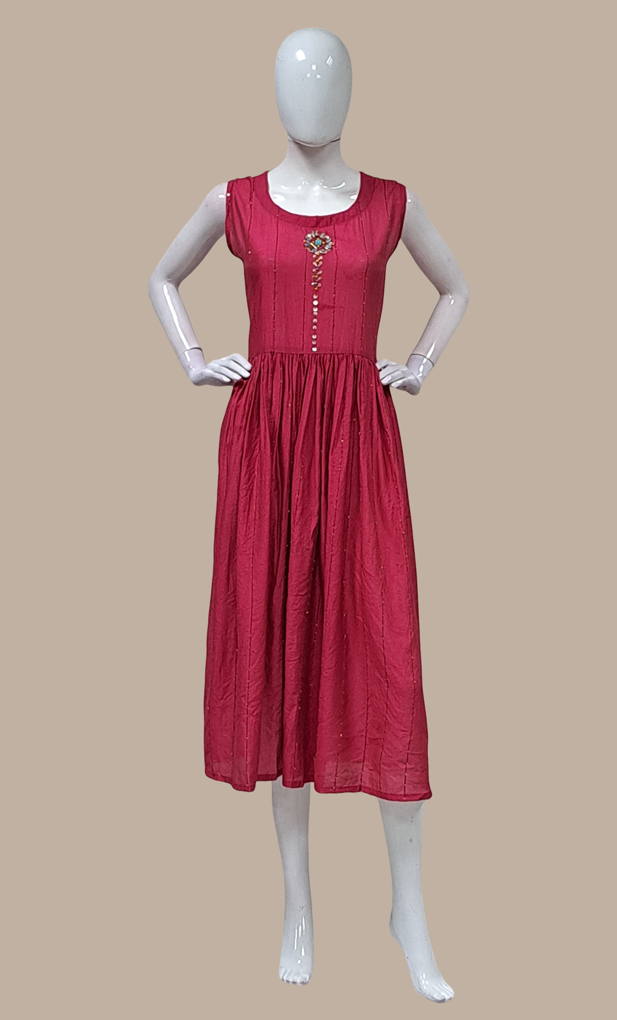 Deep Cerise Printed Kurti Dress & Jacket