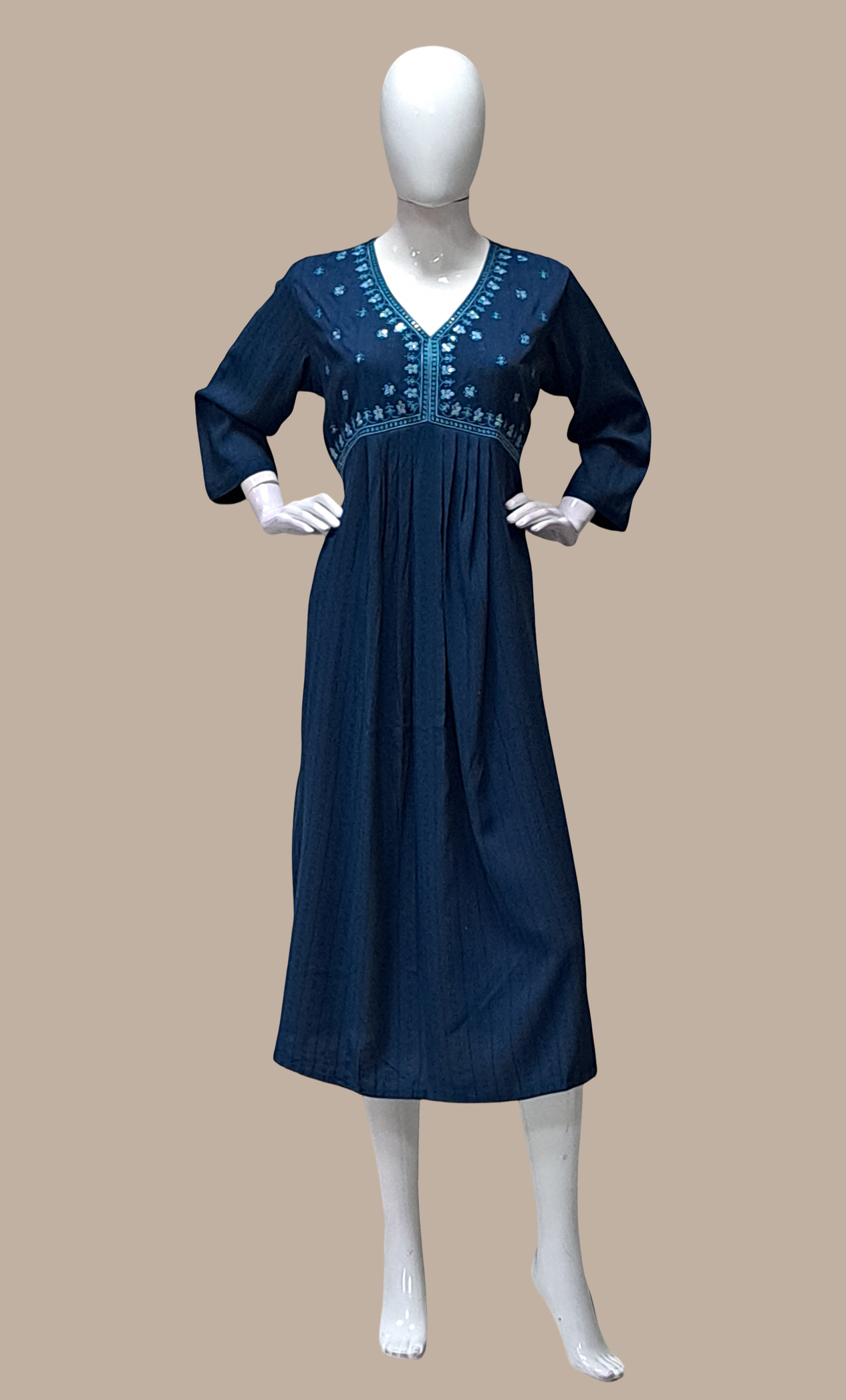 Deep Teal Embroidered Kurti Dress