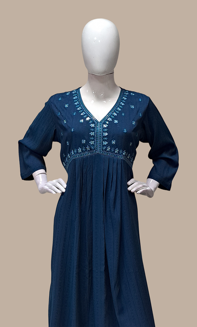 Deep Teal Embroidered Kurti Dress