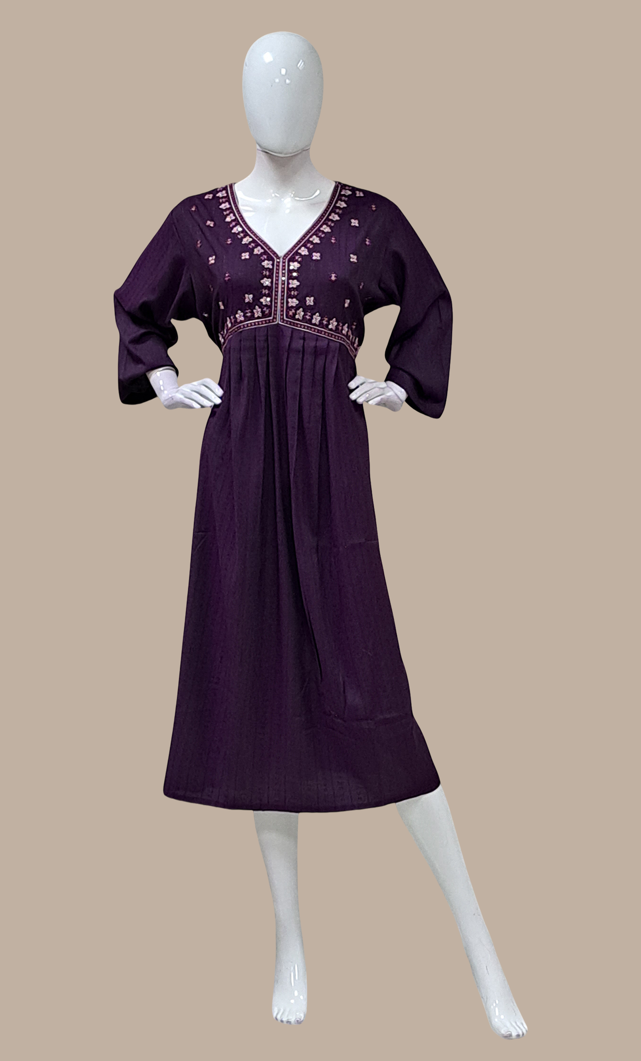 Deep Purple Embroidered Kurti Dress