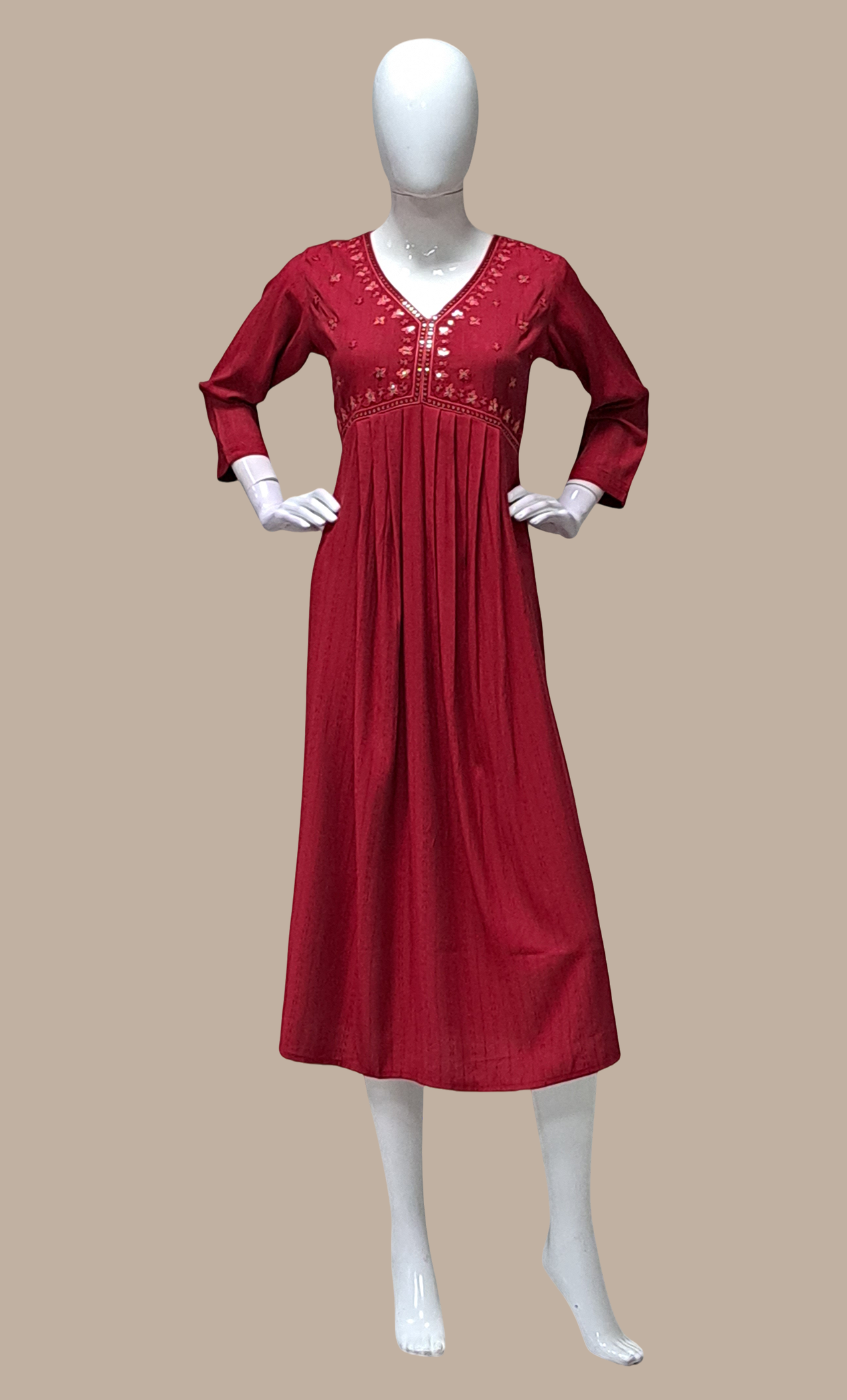 Deep Maroon Embroidered Kurti Dress