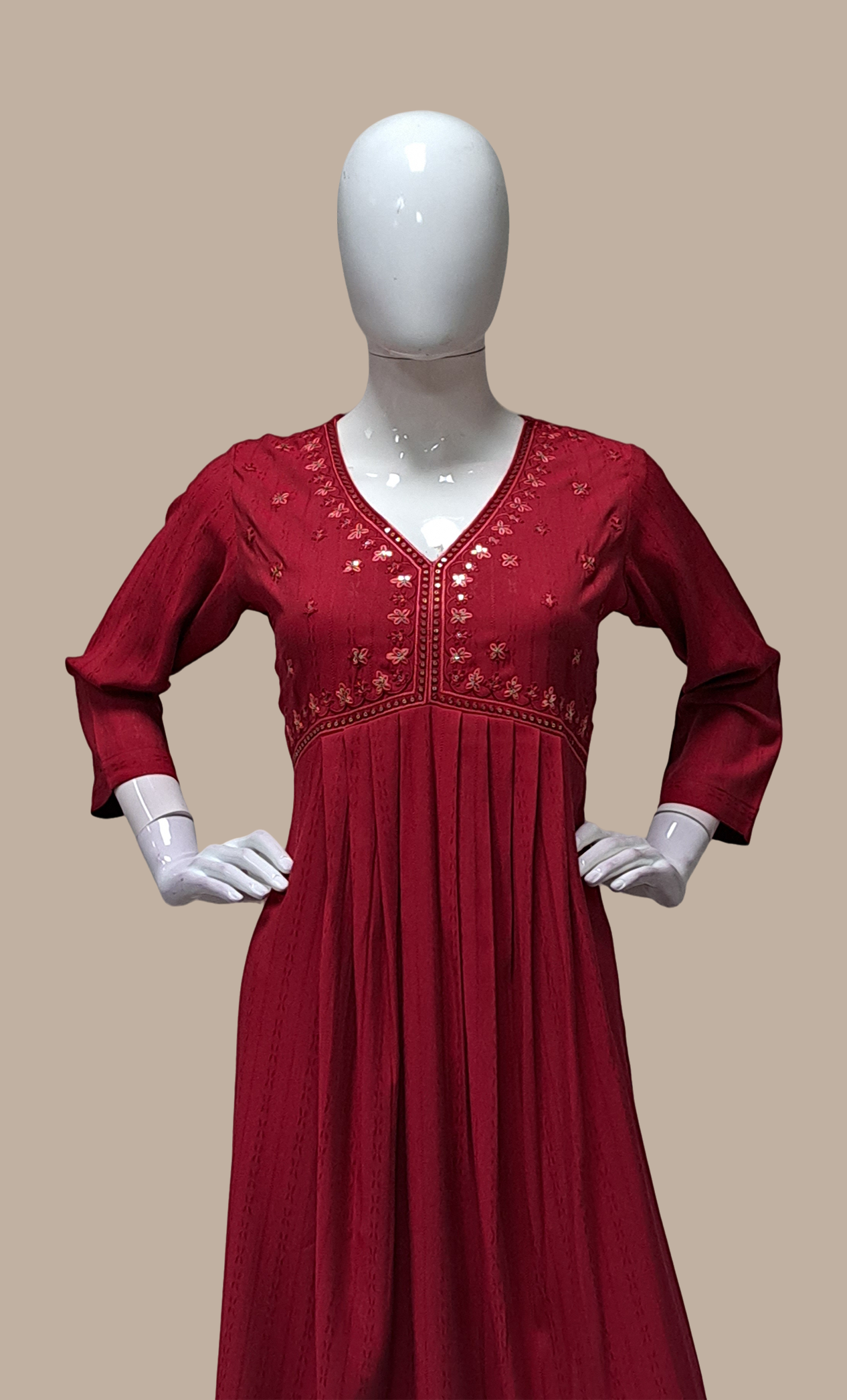 Deep Maroon Embroidered Kurti Dress