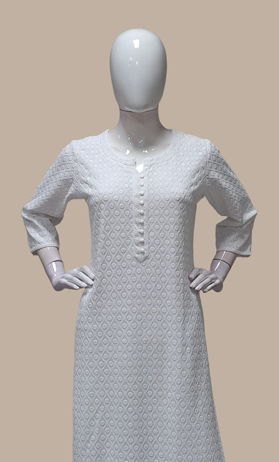 White Embroidered Kurti Top