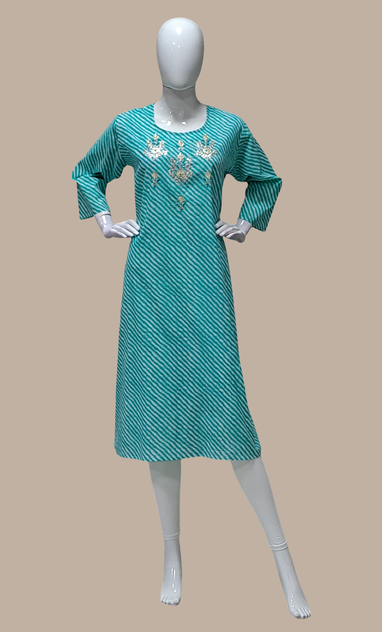 Aqua Green Printed Kurti Top