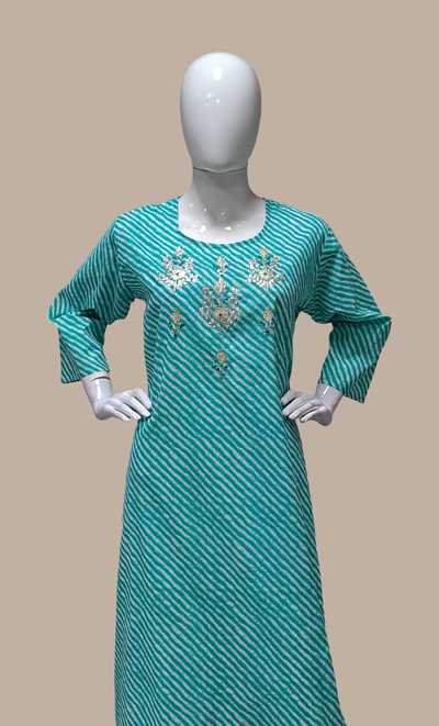 Aqua Green Printed Kurti Top