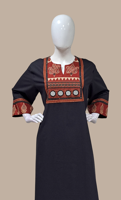 Black Printed Kurti Top