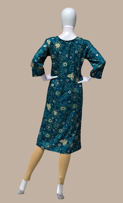 Teal Green Bandhani Printed Kurti Top