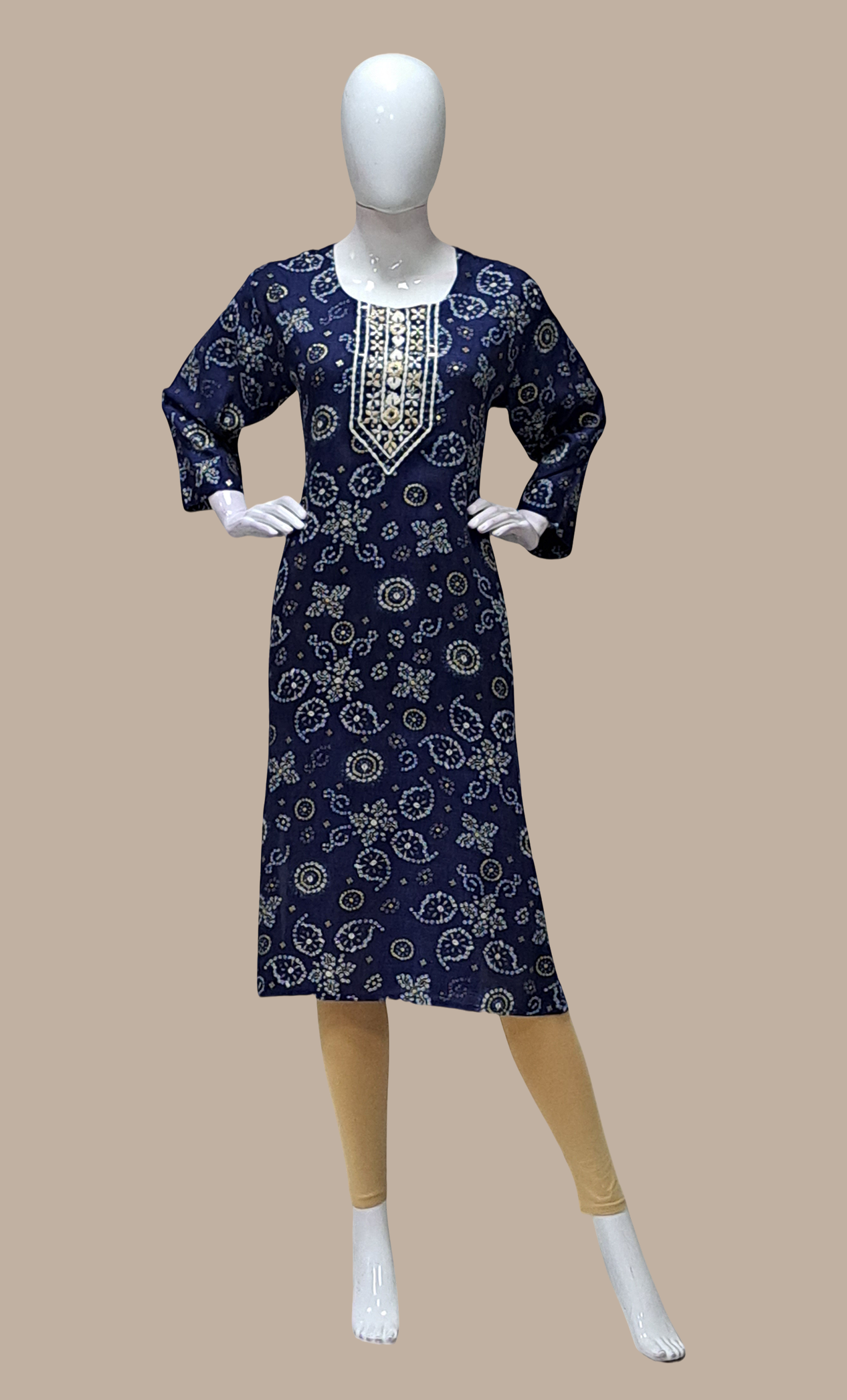 Navy Bandhani Printed Kurti Top