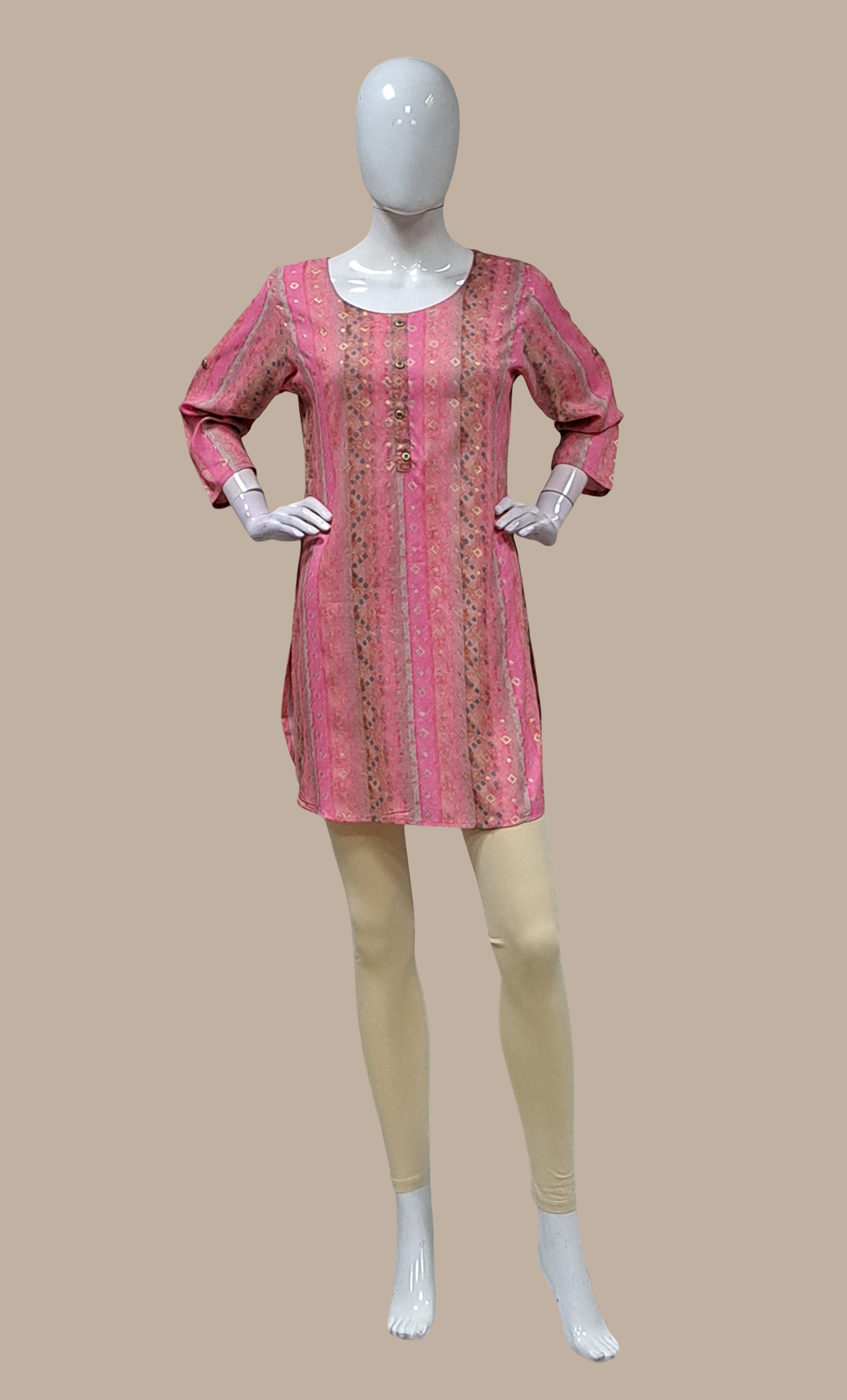 Candy Pink Bandhani Printed Kurti Top