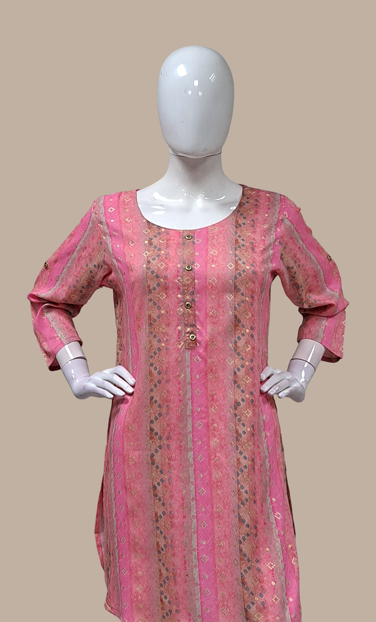 Candy Pink Bandhani Printed Kurti Top