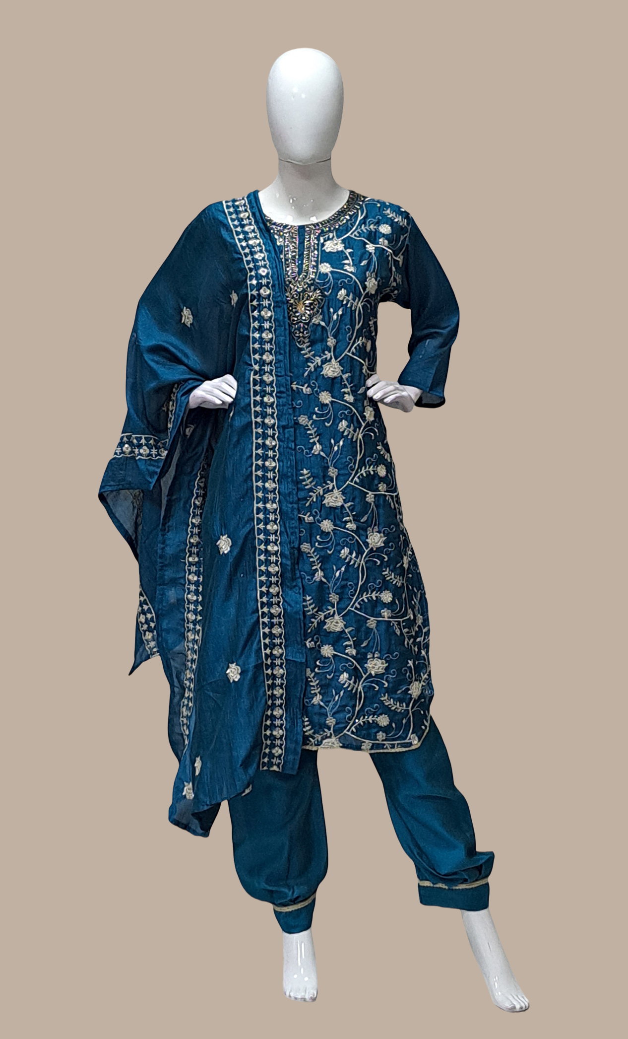 Deep Teal Embroidered Punjabi