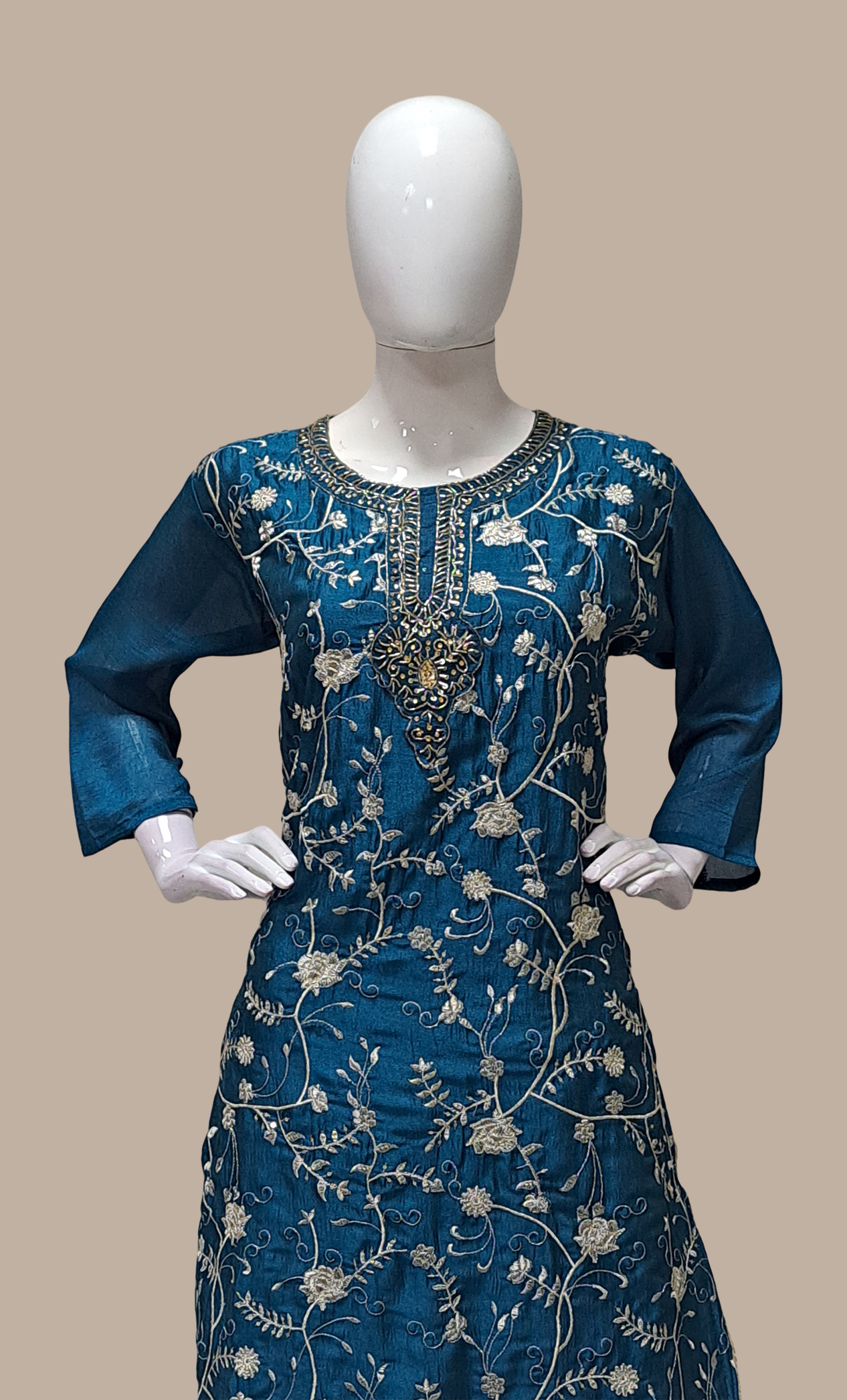 Deep Teal Embroidered Punjabi