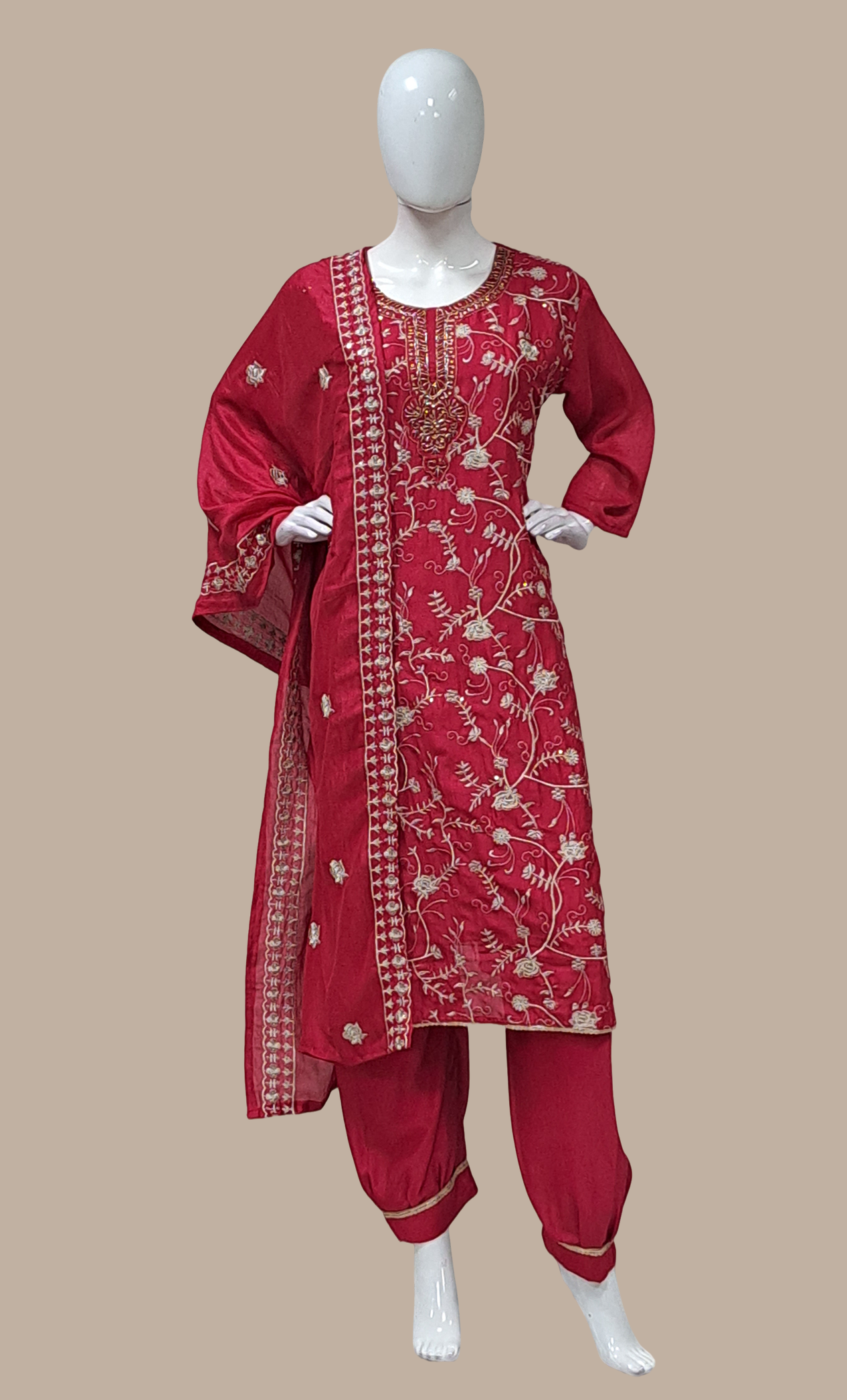 Deep Cerise Embroidered Punjabi