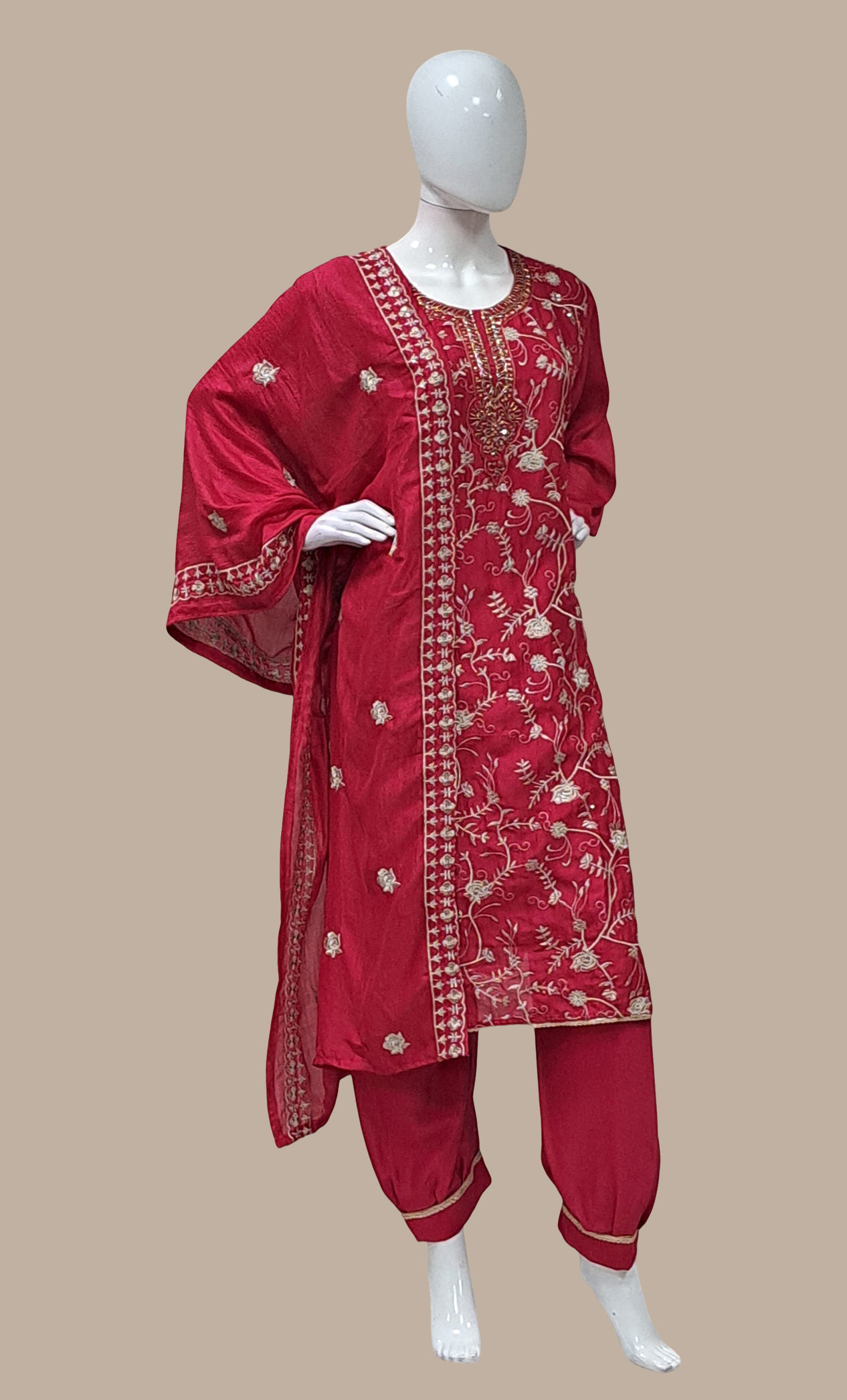 Deep Cerise Embroidered Punjabi