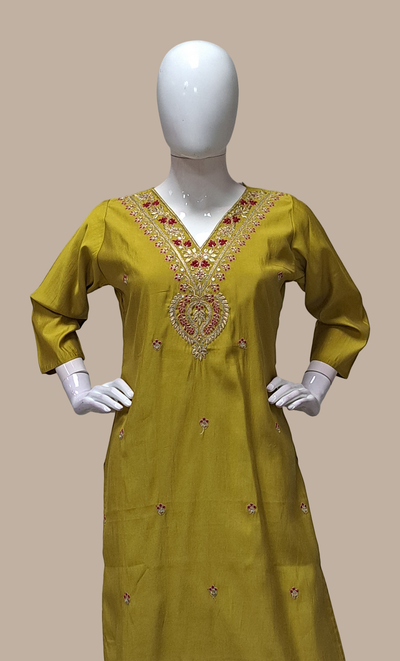 Deep Olive Embroidered Punjabi