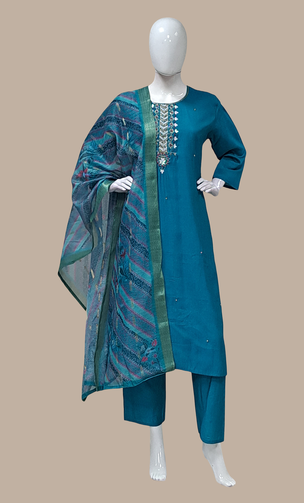 Deep Teal Embroidered Punjabi