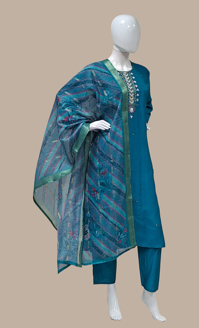 Deep Teal Embroidered Punjabi