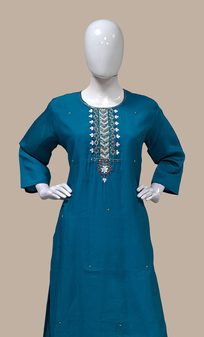 Deep Teal Embroidered Punjabi