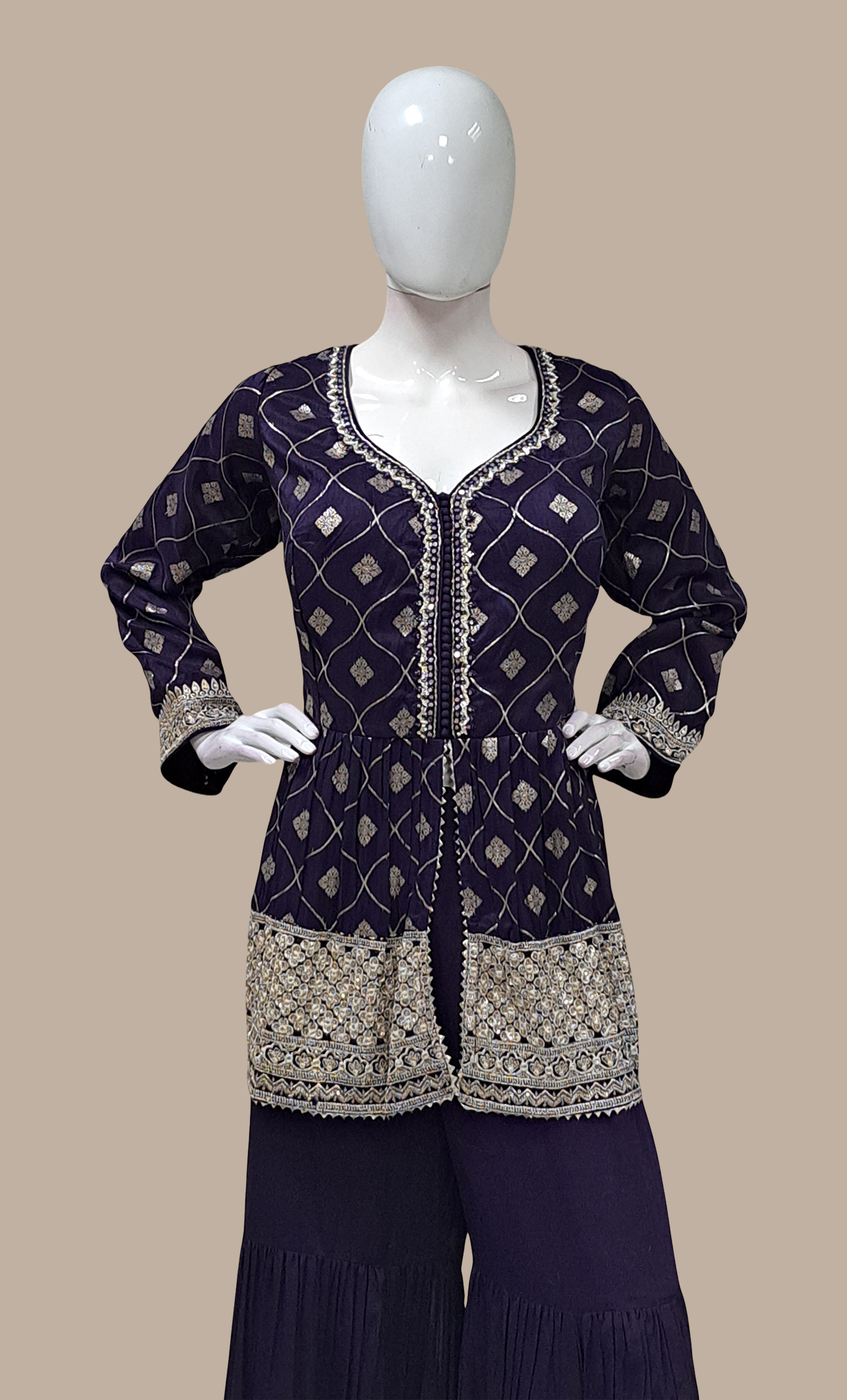 Dark Grape Embroidered Palazzo Set