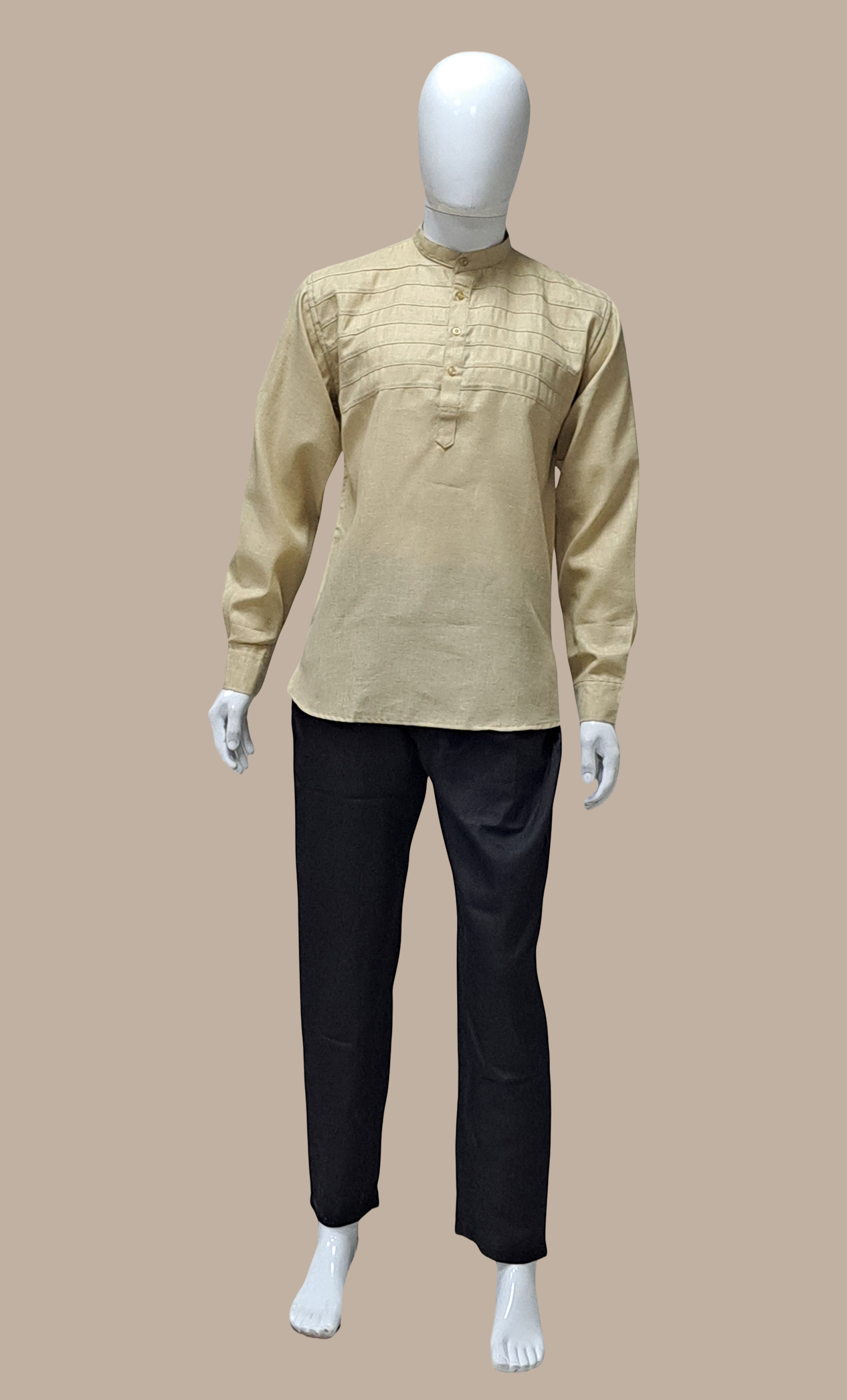 Beige Embroidered Kurta Top