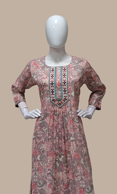 Candy Pink Printed Kurti Dress