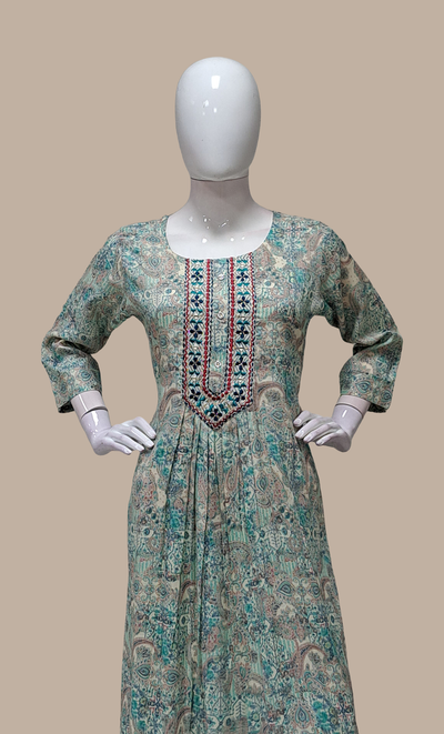 Sea Green Printed Kurti Dress