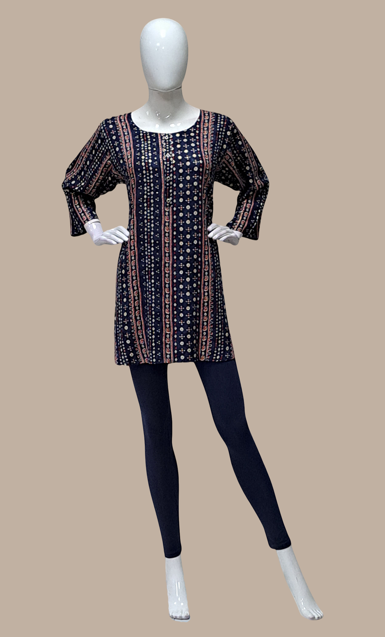 Navy Printed Kurti Top