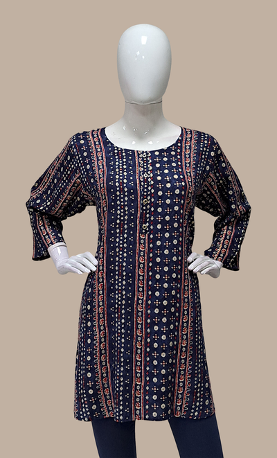 Navy Printed Kurti Top