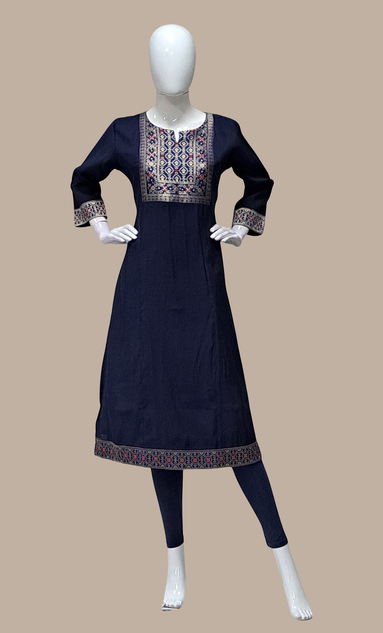 Navy Embroidered Kurti Top