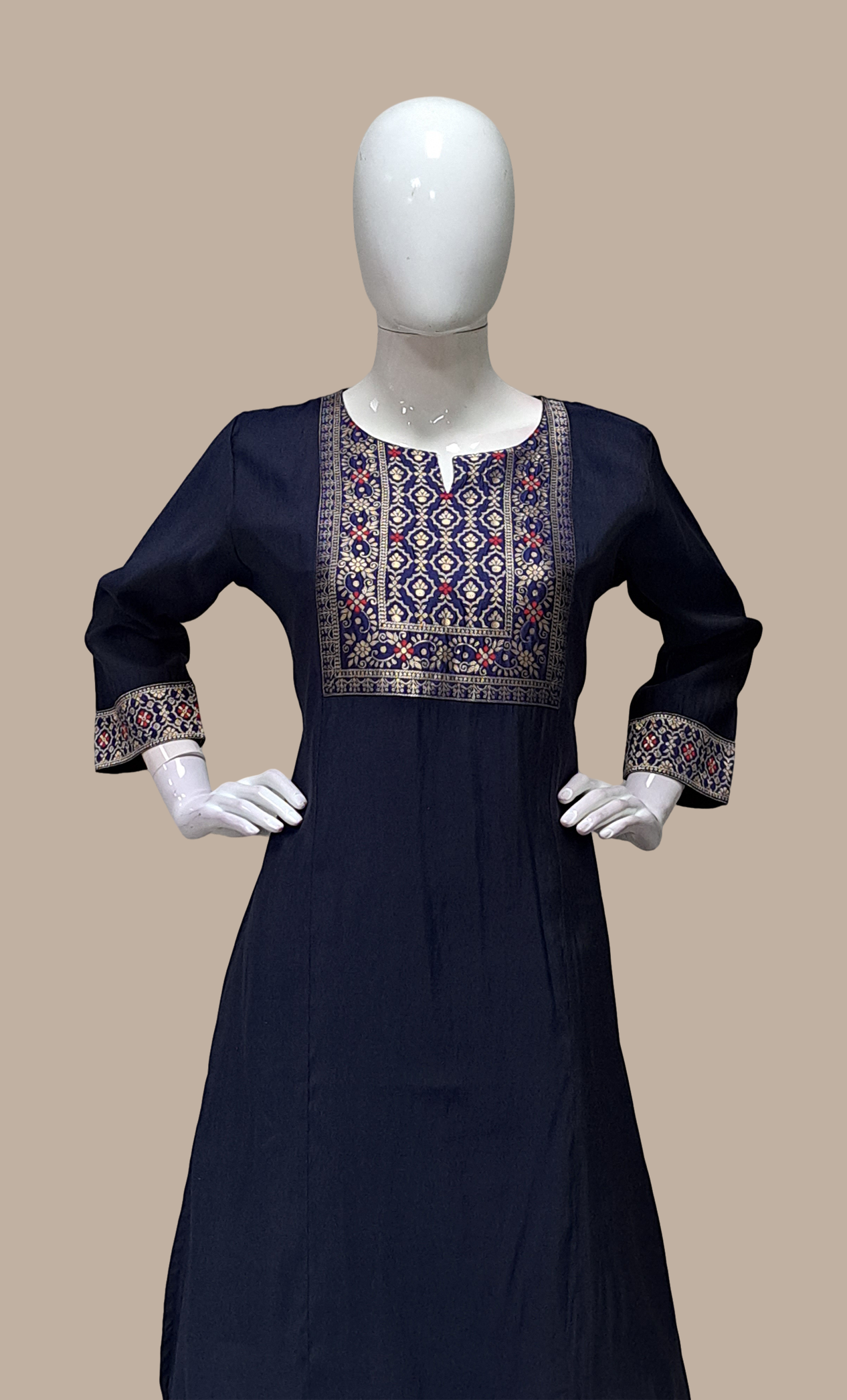 Navy Embroidered Kurti Top