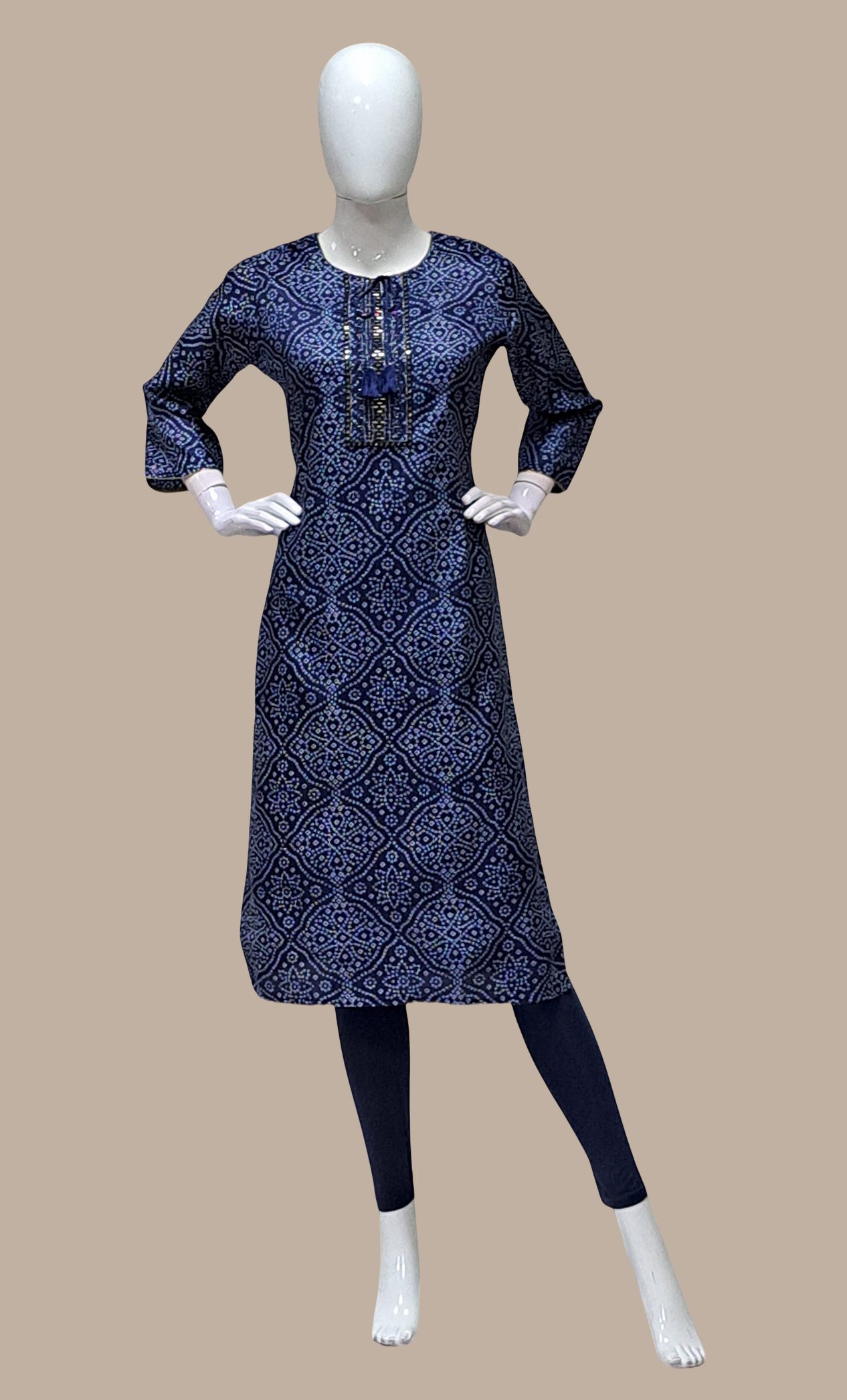 Navy Blue Bandhani Printed Kurti Top