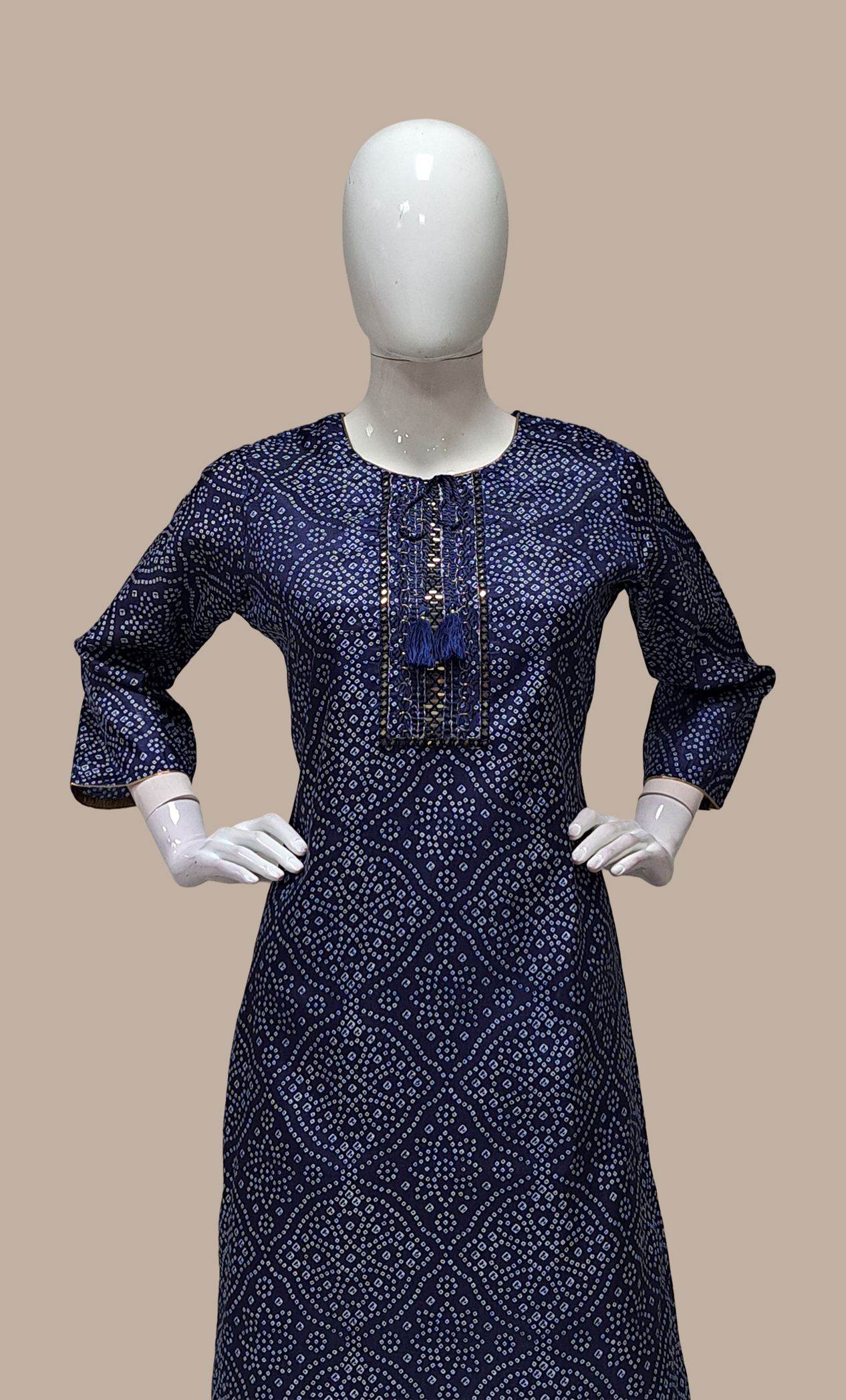 Navy Blue Bandhani Printed Kurti Top