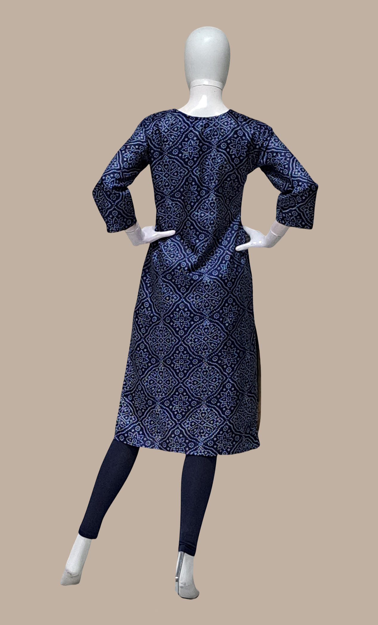 Navy Blue Bandhani Printed Kurti Top