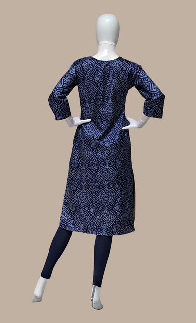 Navy Blue Bandhani Printed Kurti Top