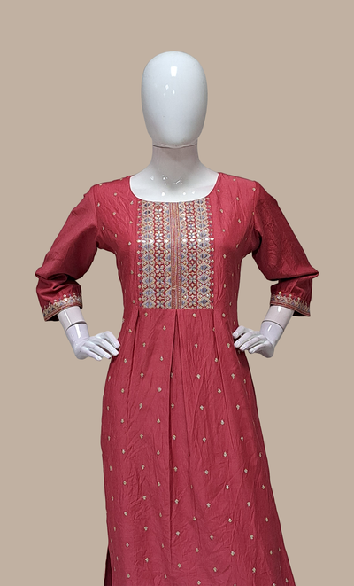 Salmon Pink Embroidered Kurti Top