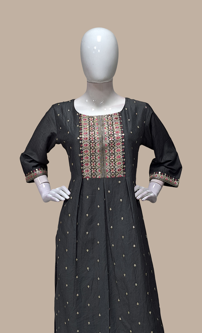 Deep Grey Embroidered Kurti Top